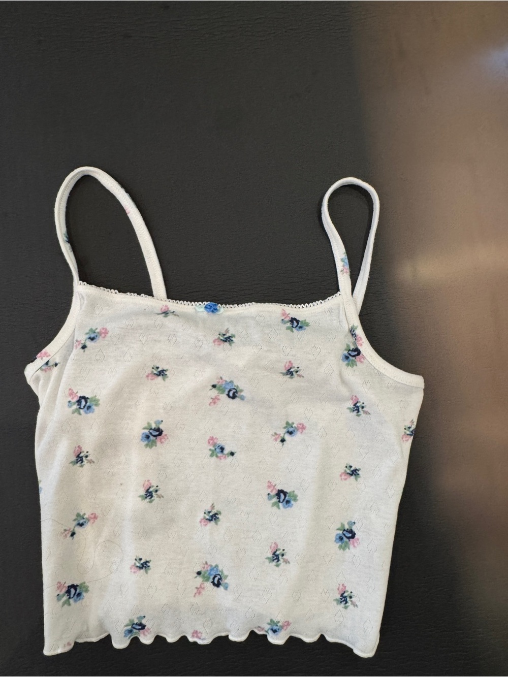 Colsie White Floral Lace-Trim Cami with Pink & Blue Accents